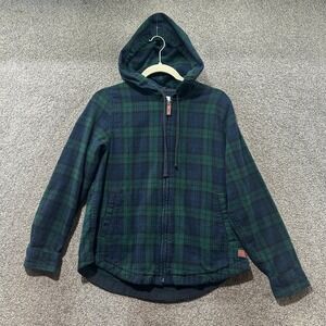 LL Bean Relaxed Full Zip Hoodie Women XS Petite Green Scotch Flannel Outdoor